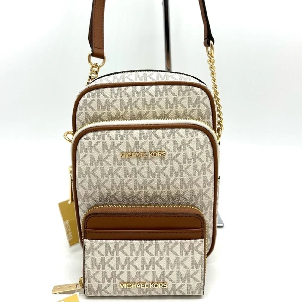 Michael Kors Medium NS Chain Xbody Bag & Jet Set Travel MD ZA Card Case Wallet